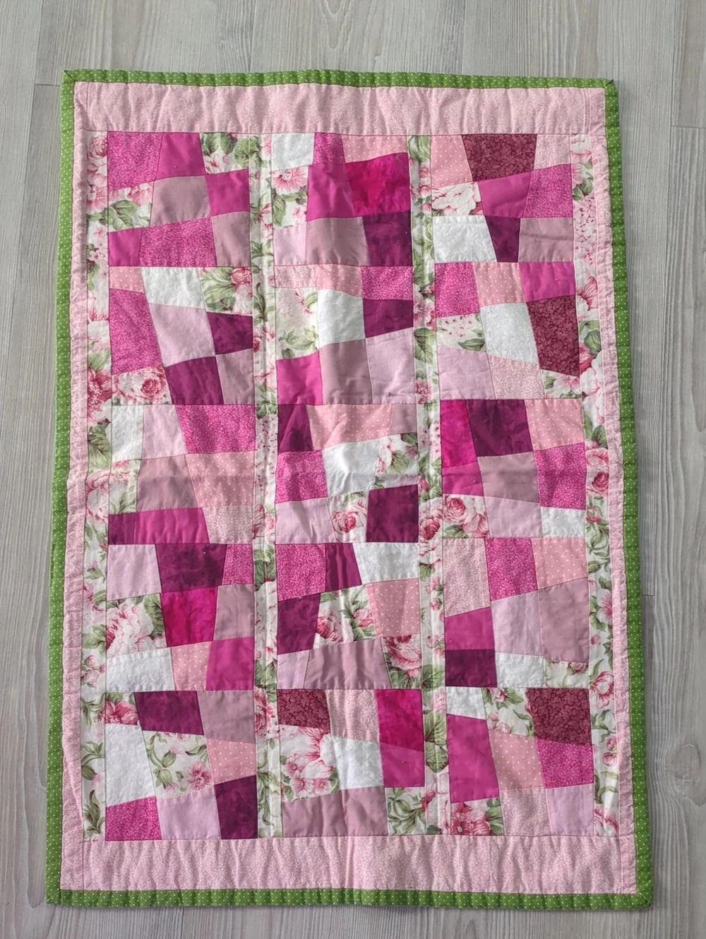 Handmade Pink Patchwork Quilt Wall Hanging Floral Cottagecore Shabby Chic Decor